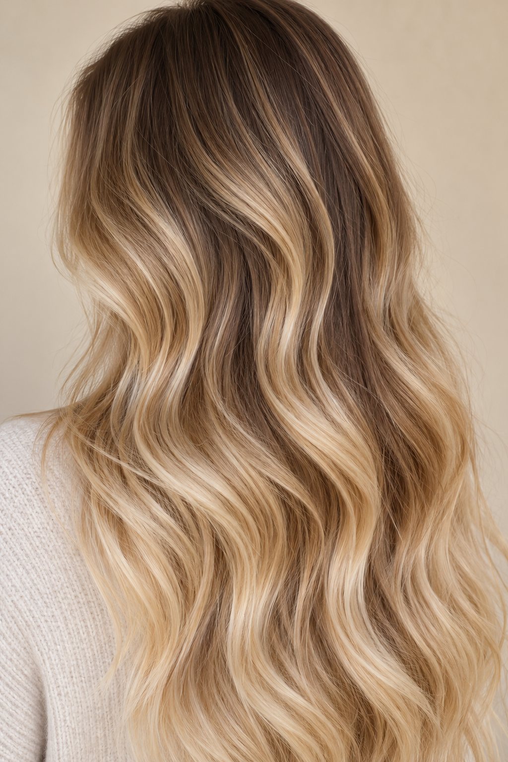 Balayage blond naturel, des racines brunes aux pointes miel
