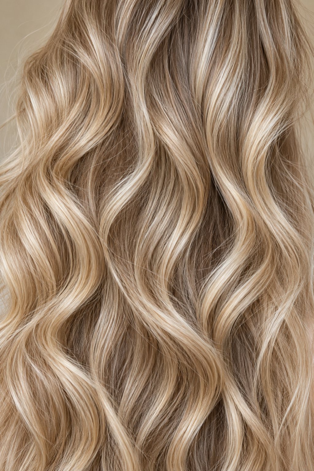 Cheveux blonds ondulés aux nuances de blond cendré et de miel