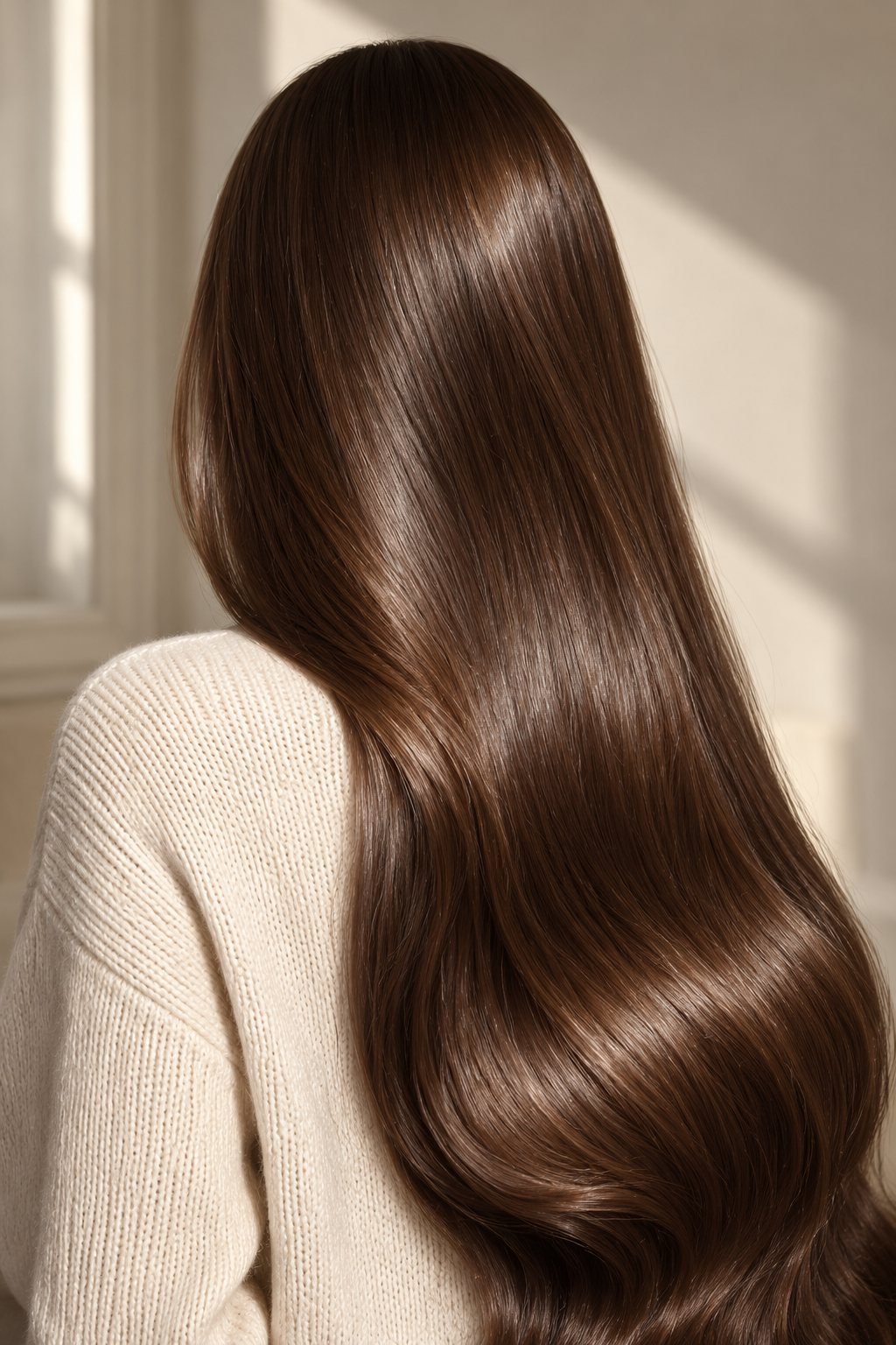 Cheveux châtain chocolat lisses et brillants