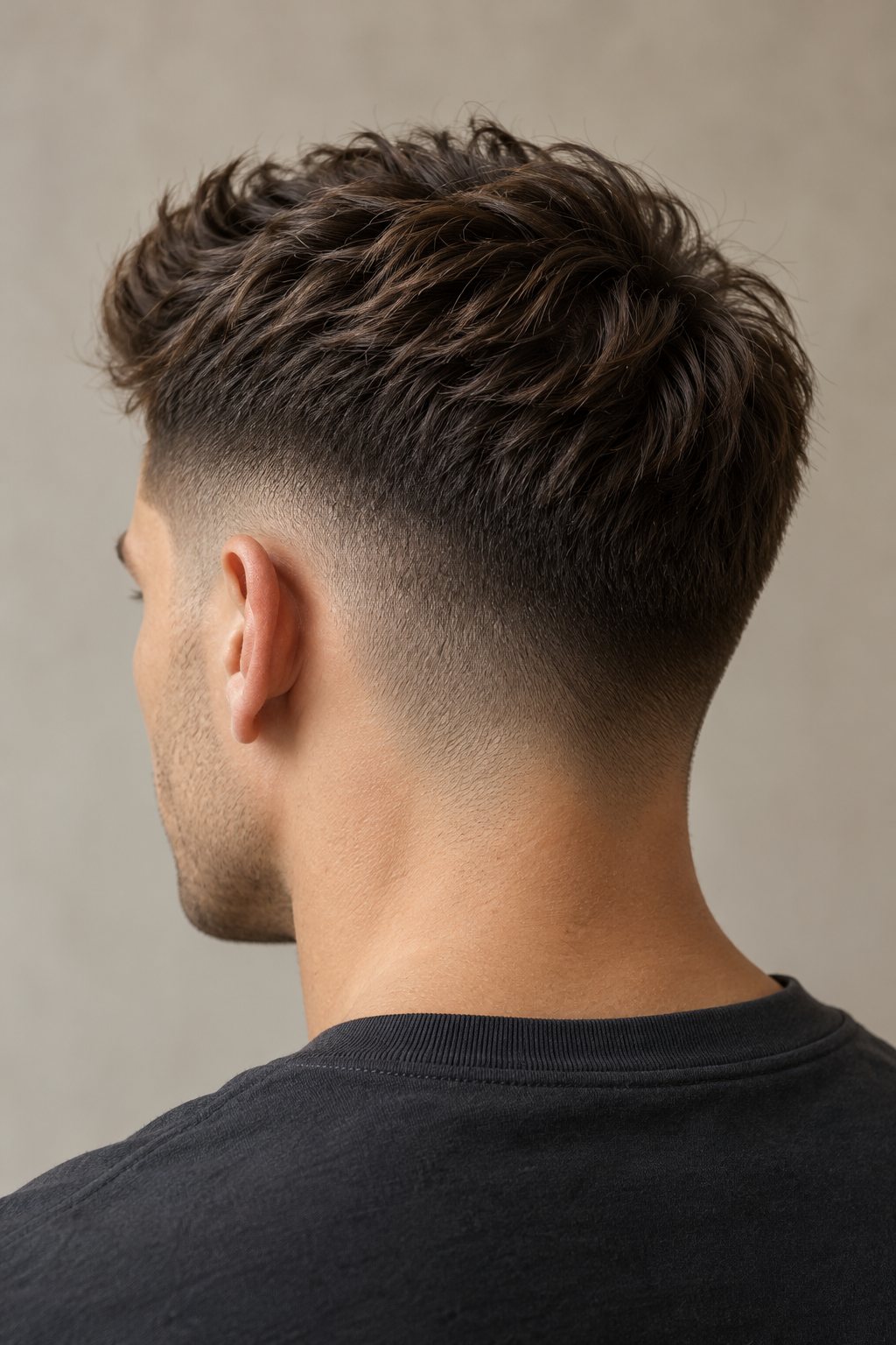 Coupe courte d’homme avec dégradé net, vue de profil
